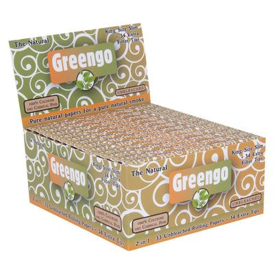 Greengo Unbleached King Size Slim 2 in 1 vloei met filtertips, ongebleekt papier