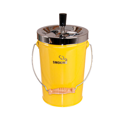 Gele metalen Bucket draai-asbak in emmervorm, 14 cm