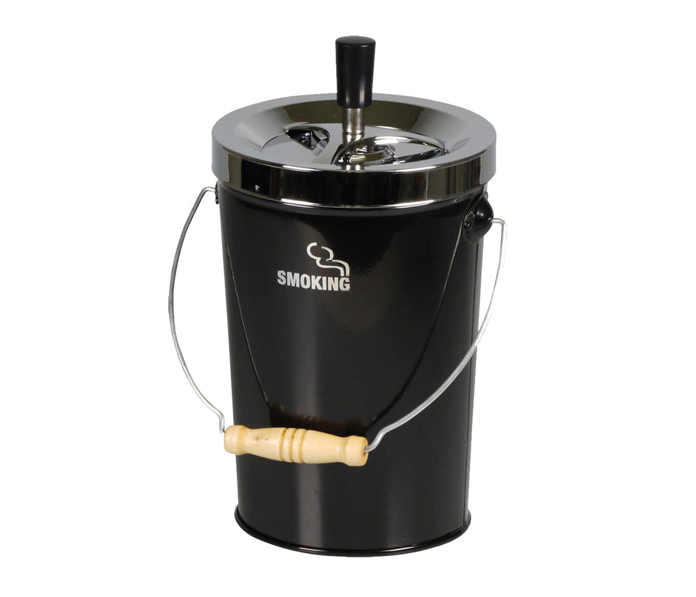 Zwarte metalen Bucket draai-asbak in emmervorm, 14 cm diameter