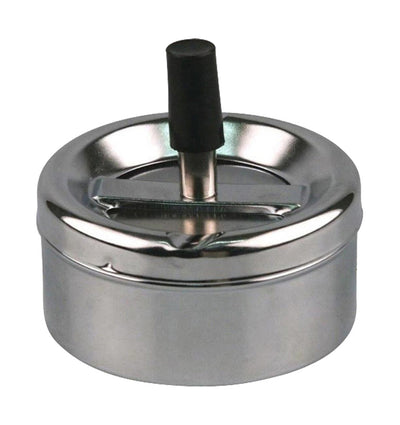 Zilverkleurige metalen draai-asbak 9 cm, chromen details