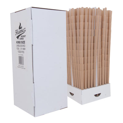 Flamez Budget Cones King Size Unbleached 109/21 mm, bruine hulzen