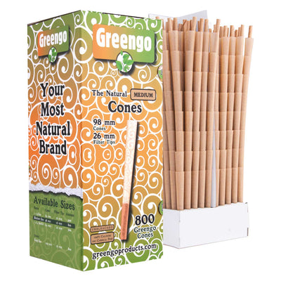 Greengo Cones Medium Unbleached 98/26 mm no logo, ongebleekte voorgedraaide cones