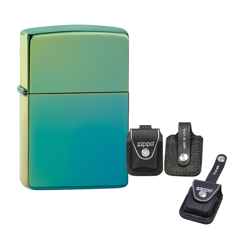 Set: Zippo High Polish Teal + leren etui
