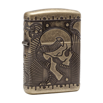 Zippo aansteker in antiek messing met steampunk-reliëf