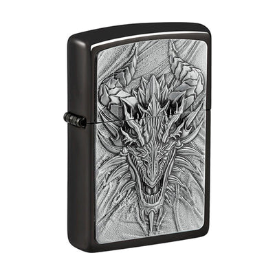 Zippo Ebony Emblem aansteker met metalen draak