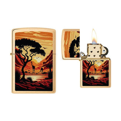 Zippo Giraffes aansteker met giraffes in rustige tekenstijl