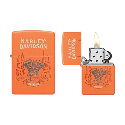 Zippo Harley-Davidson Orange Matte aansteker met oranje logo op mat