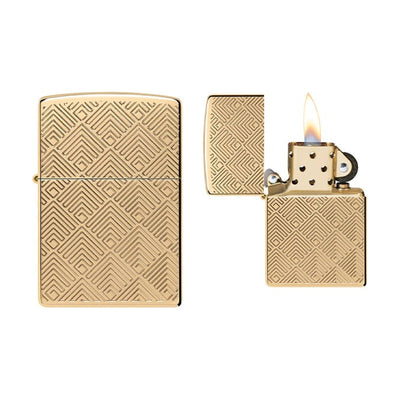 Zippo aansteker in hoogglans messing met ingesneden patroon