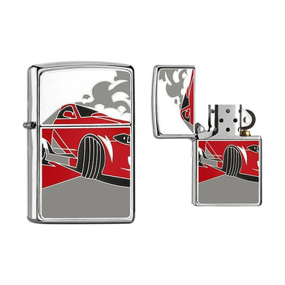 Zippo Racing Car aansteker met raceauto in volle actie