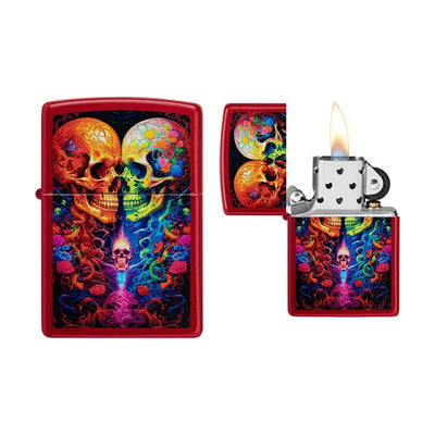 Zippo Skulls Candy Apple Red aansteker met schedels op rode ondergrond