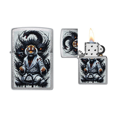 Zippo Tiger Brushed Chrome aansteker met tijgerprint op geborsteld chroom
