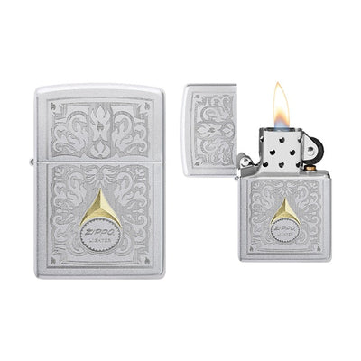 Zippo Design aansteker in Satin Chrome met klassiek motief